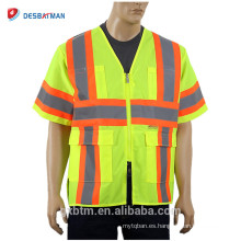 2018 Nuevo ANSI Clase 3 100% poliéster Hi Vis Amarillo Trabajador de la construcción Uniforme reflectante Raya chaleco de seguridad con bolsillos